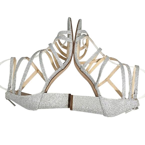 Jessica Simpson Stassey Sparkling Silver Strappy Block Heel Back Zip Sandals 8M - Picture 4 of 9